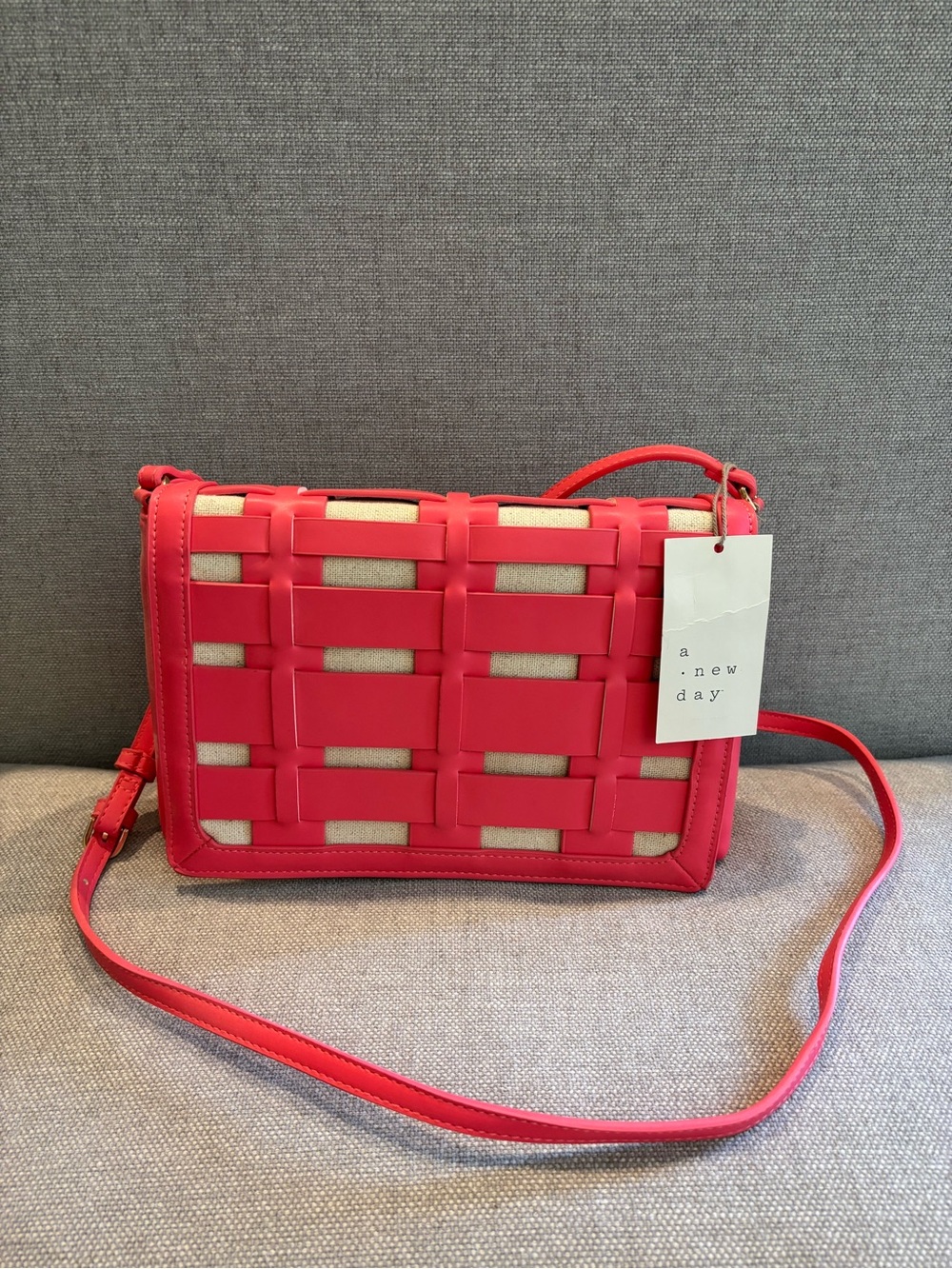 a new day Coral Pink Woven Crossbody Bag